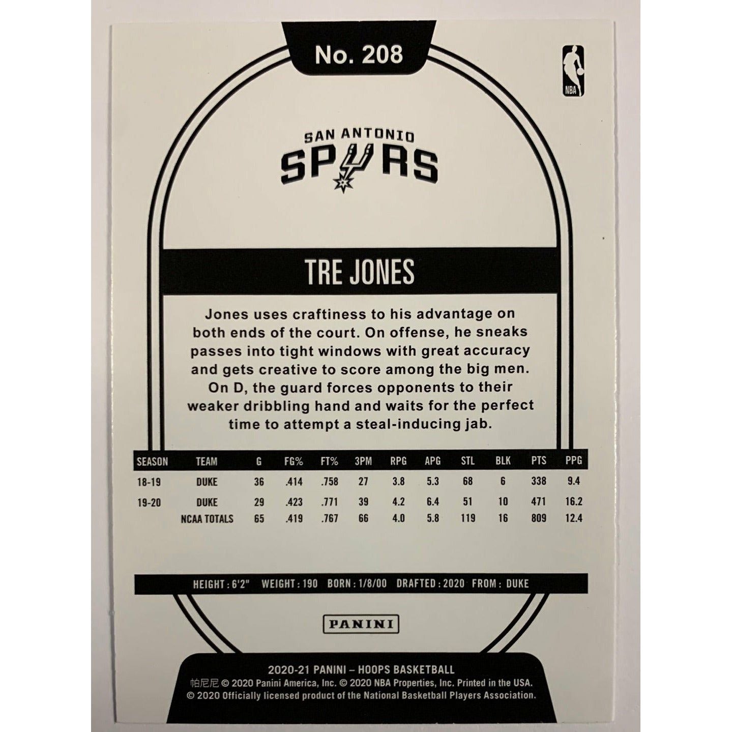2020-21 Hoops Tre Jones RC