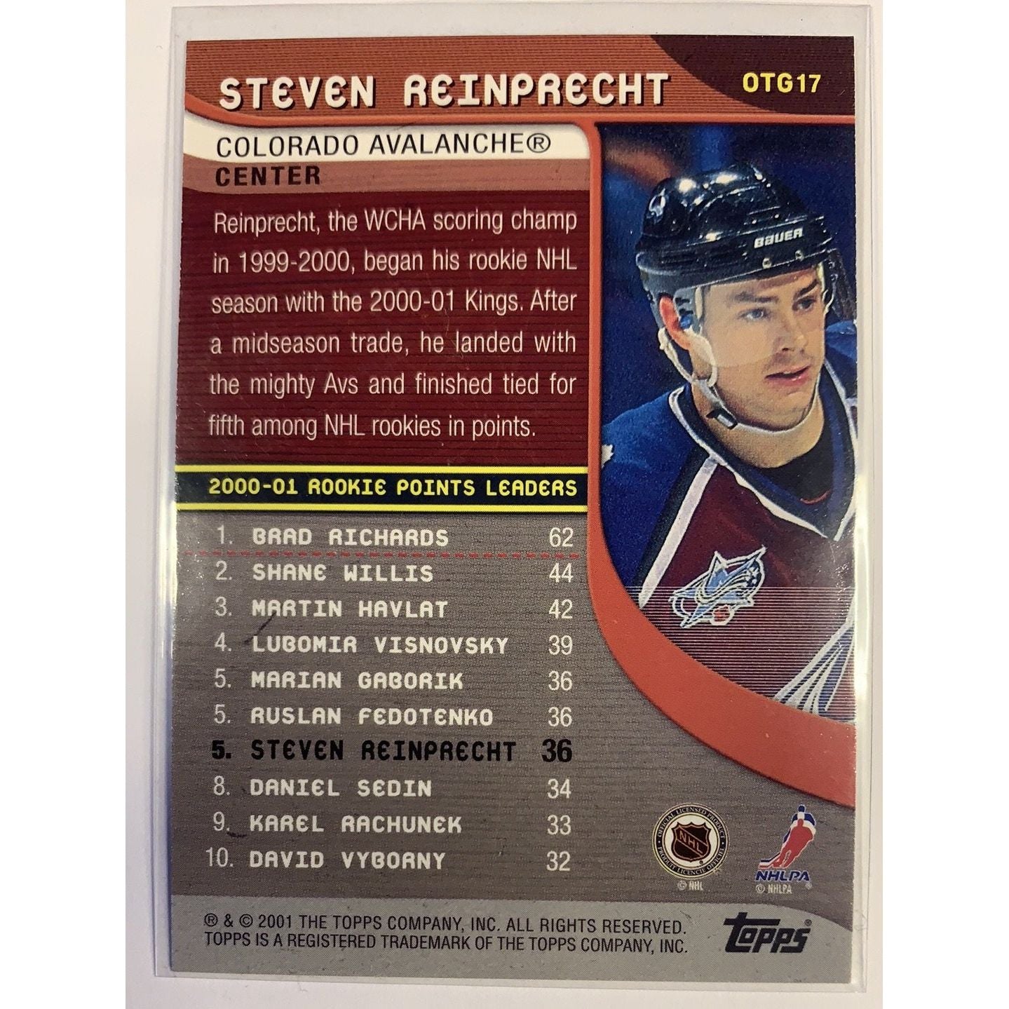  2001 Topps Steven Reinprecht Own The Game  Local Legends Cards & Collectibles
