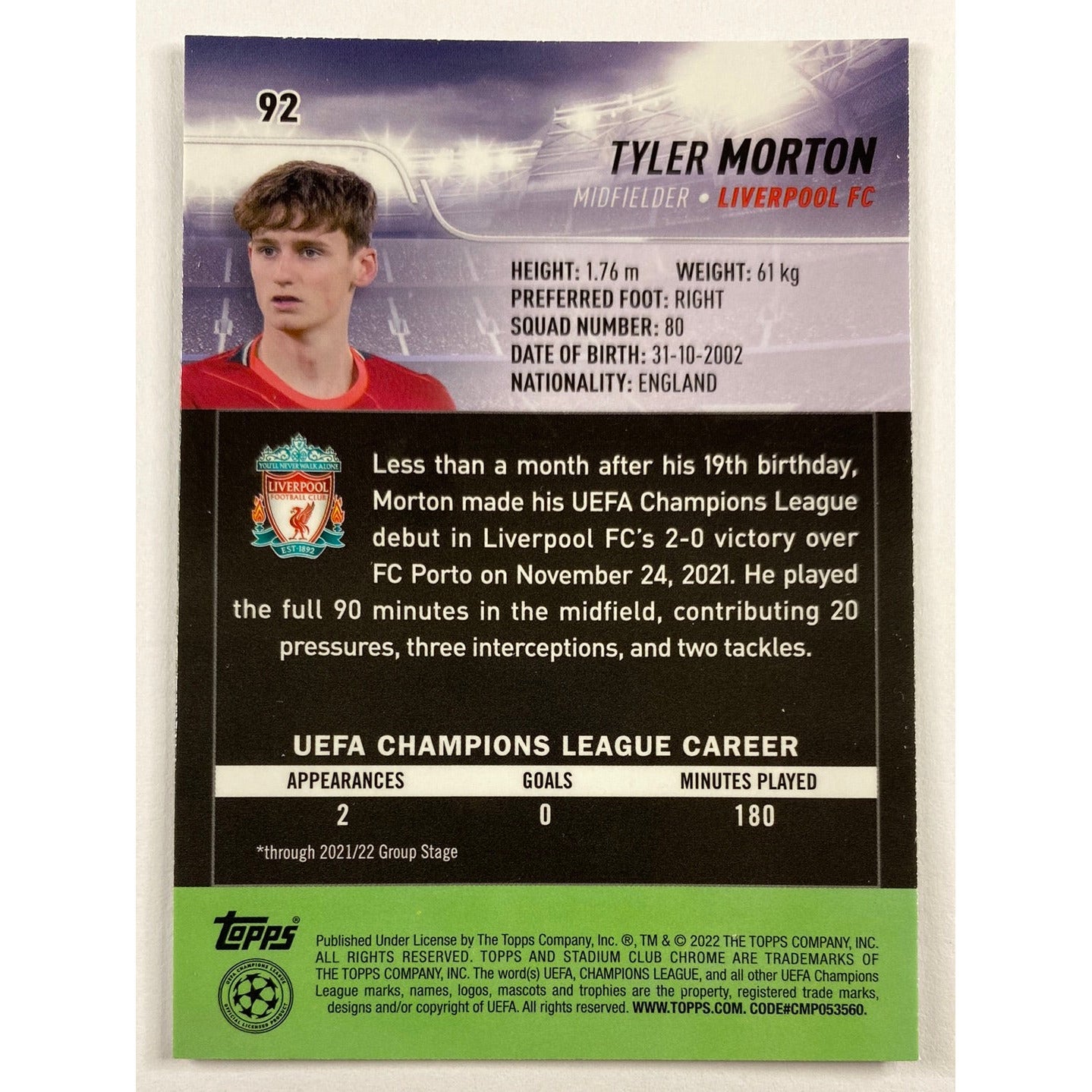 2022 Stadium Club Chrome Tyler Morton RC