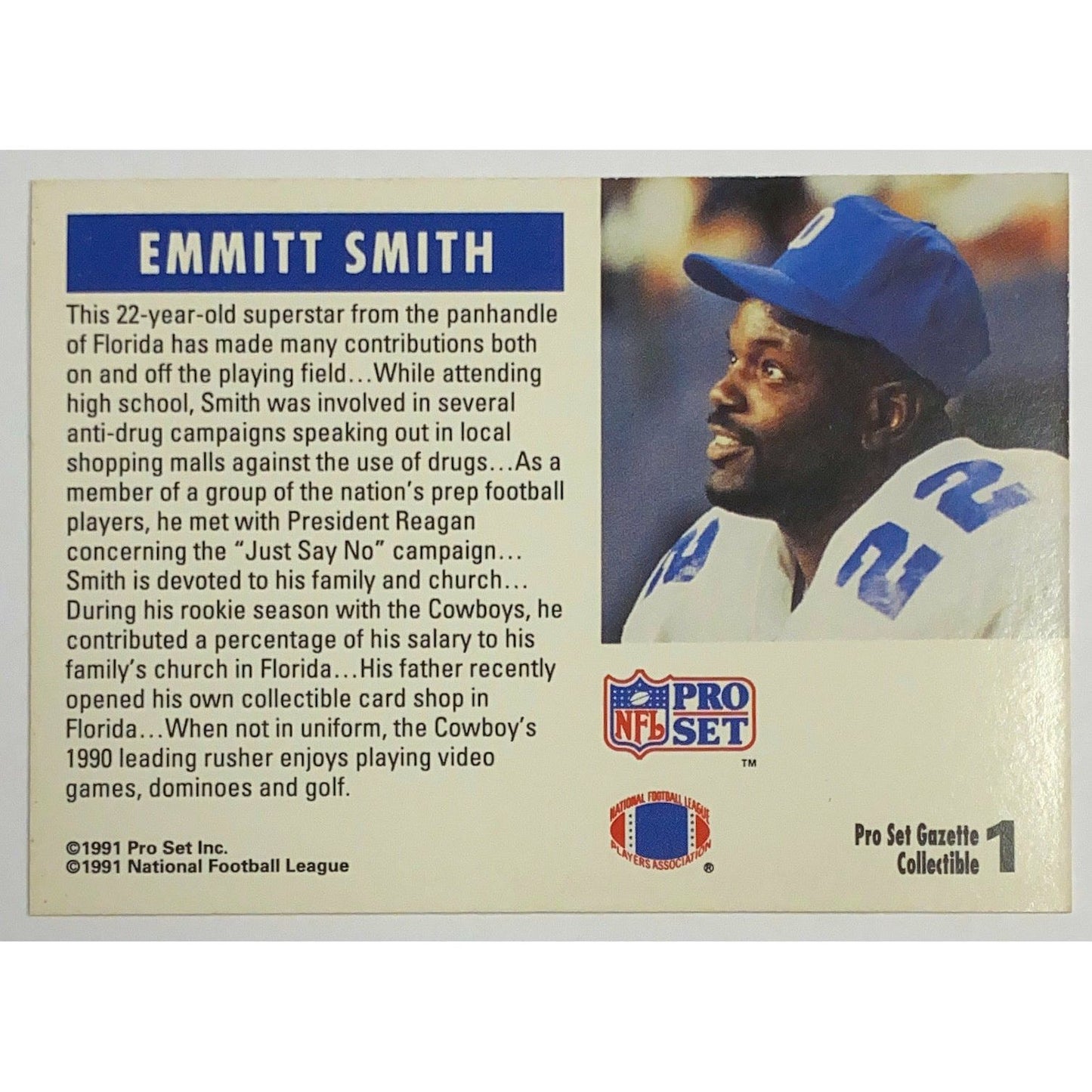 1991 Pro Set Gazette Emmitt Smith Rookie #1
