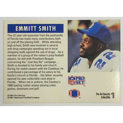 1991 Pro Set Gazette Emmitt Smith Rookie #1