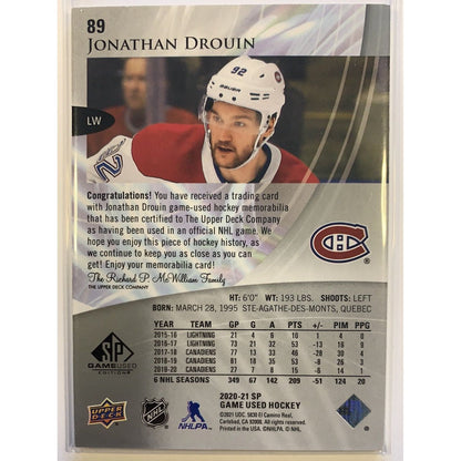  2020-21 SP Game Used Editions Jonathan Drouin Jersey Patch  Local Legends Cards & Collectibles