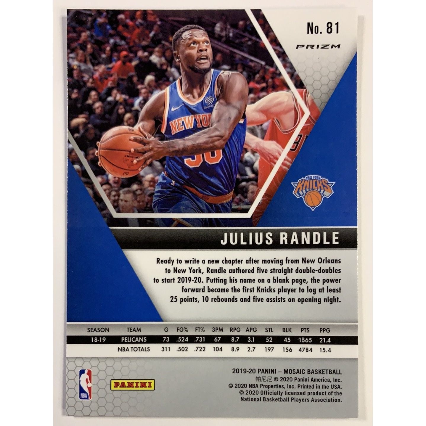  2019-20 Mosaic Julius Randle Blue Reactive  Local Legends Cards & Collectibles