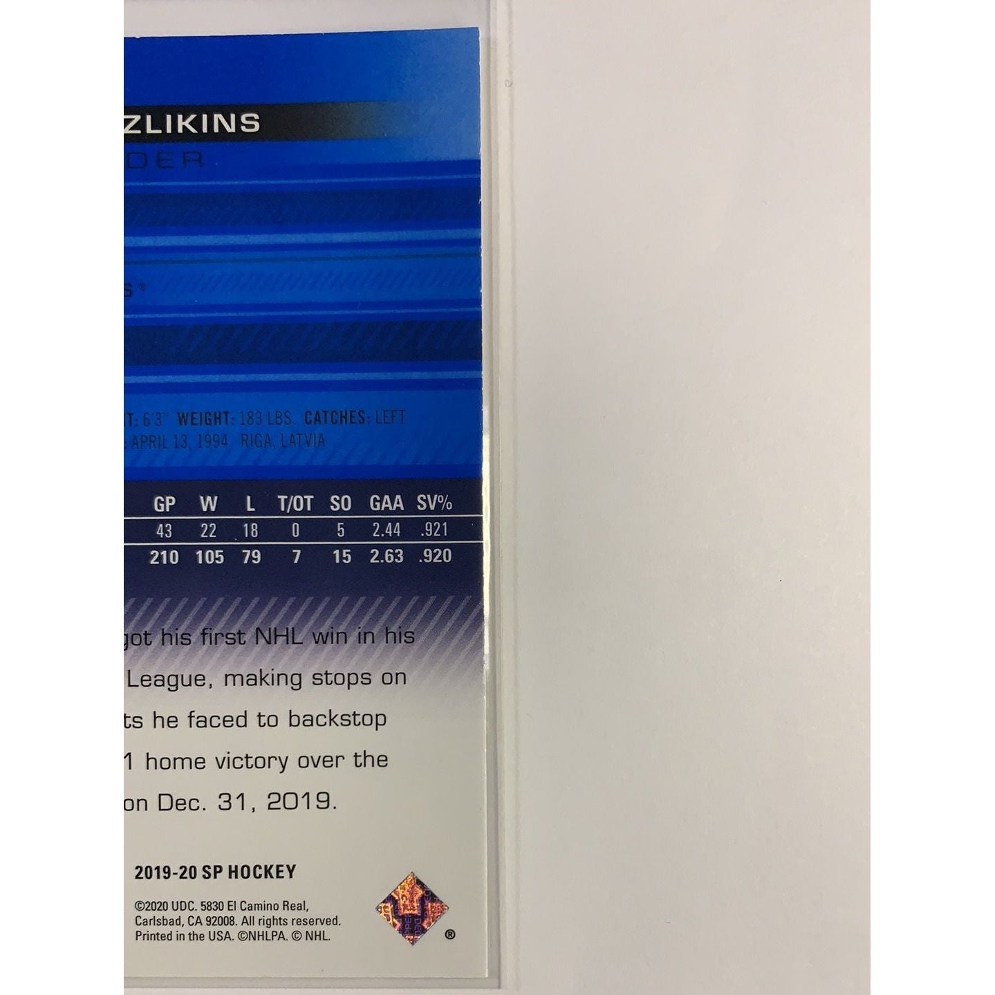  2019-20 SP Elvis Merzlikins Rookie Authentics  Local Legends Cards & Collectibles