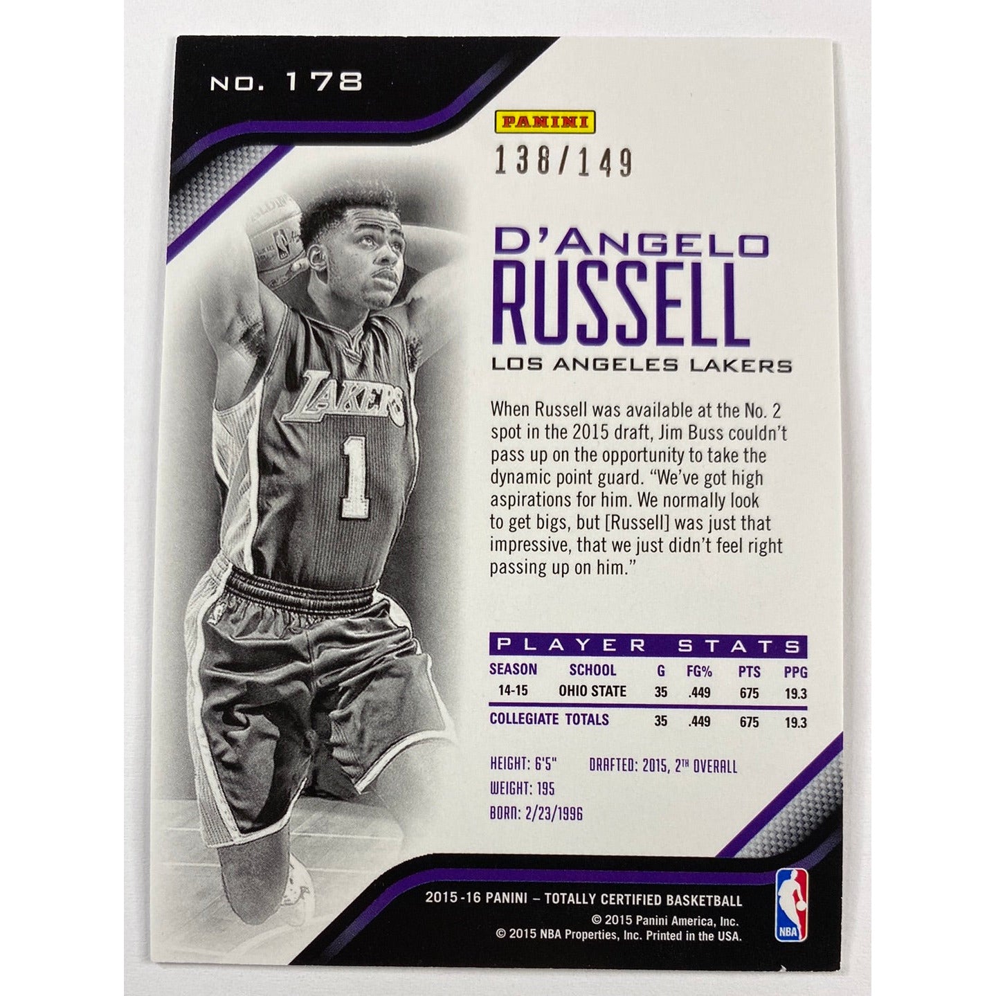 2015-16 Totally Certified D’Angelo Russel Ruby RC /149