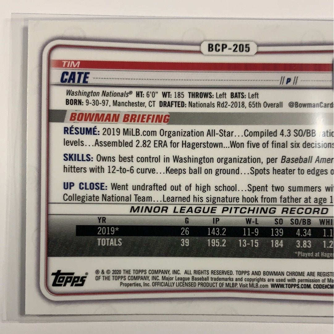  2020 Bowman Chrome Tim Cate Mojo Refractor  Local Legends Cards & Collectibles