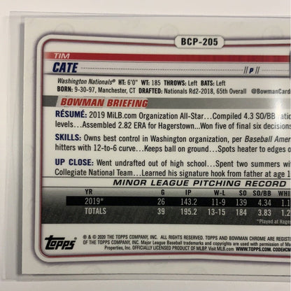 2020 Bowman Chrome Tim Cate Mojo Refractor  Local Legends Cards & Collectibles
