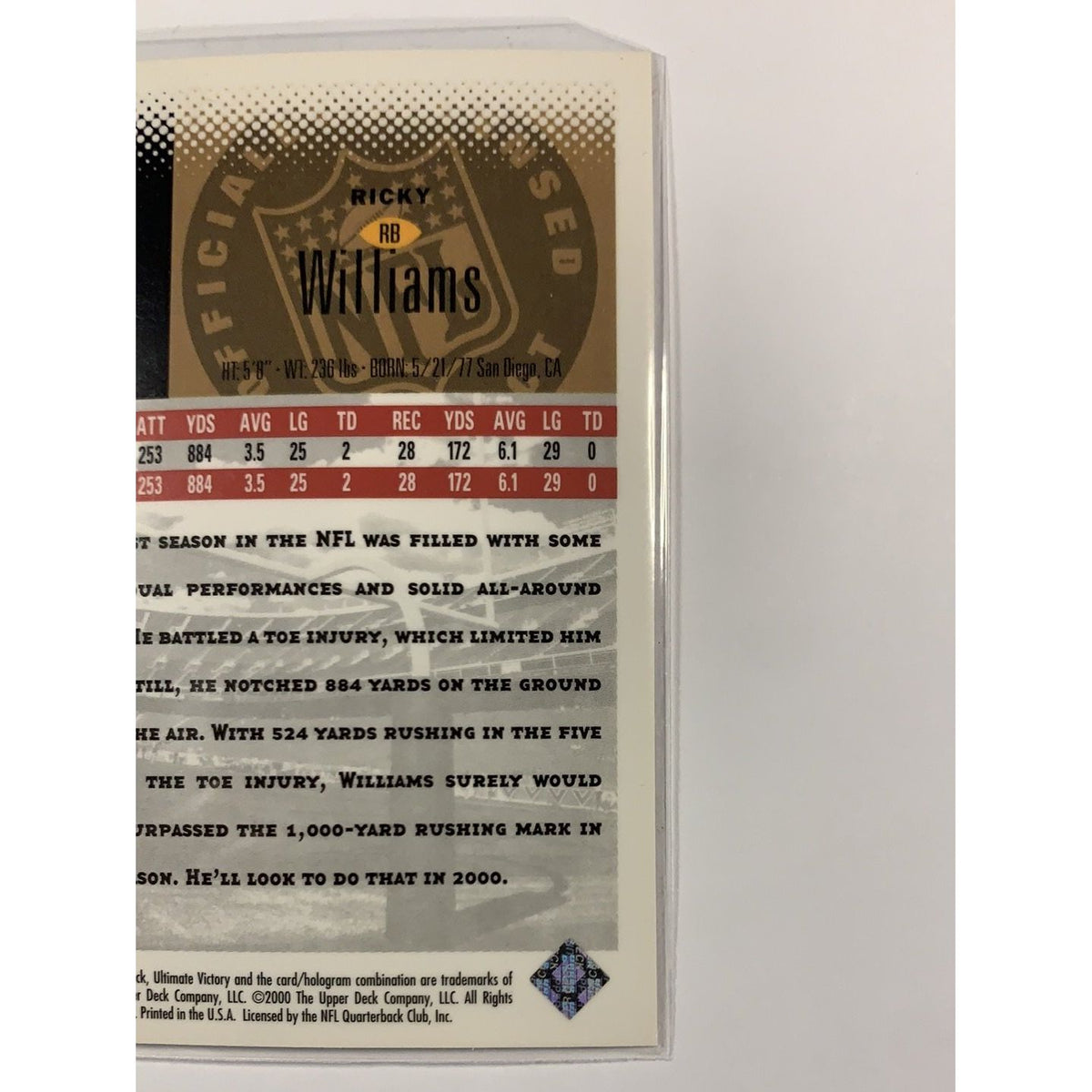 Upper Deck Ricky Williams 2000 Upper Deck Victory Ricky Williams Base #55