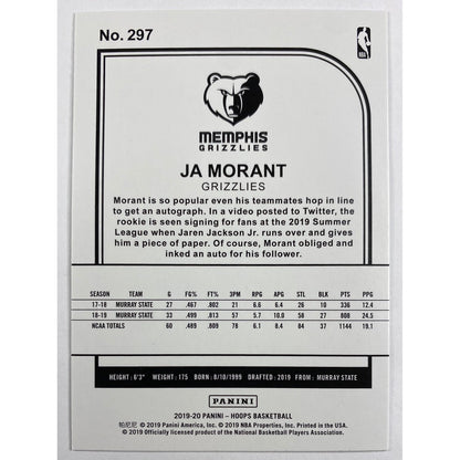2019-20 Hoops Ja Morant Tribute RC