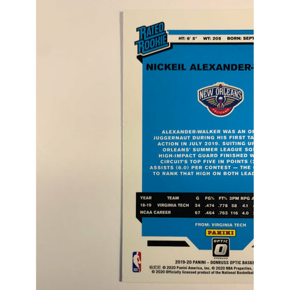 2019-20 Donruss Optic Nickeil Alexander Walker Rated Rookie