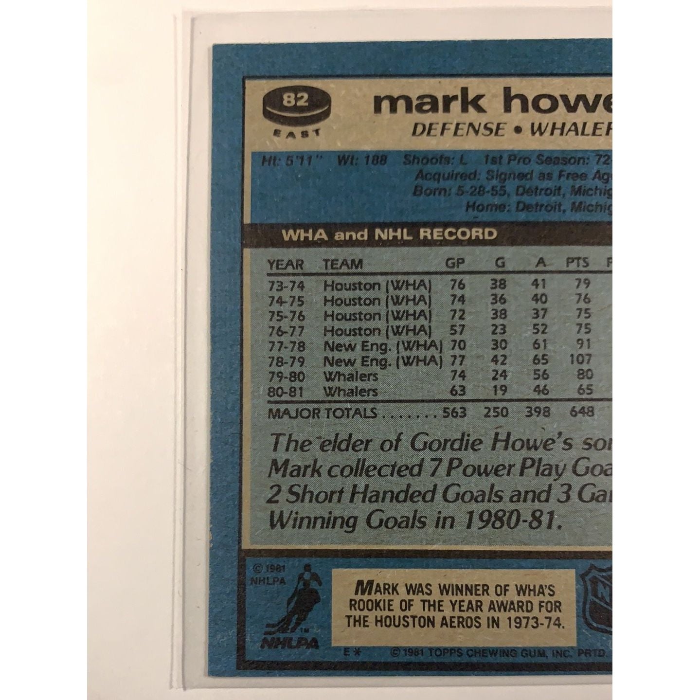  1981-82 Topps Mark Howe In Person Auto  Local Legends Cards & Collectibles