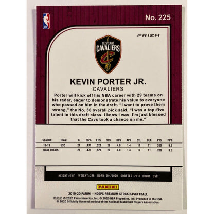 2019-20 Hoops Premium Stock Kevin Porter Jr Purple Fast Break Prizm RC