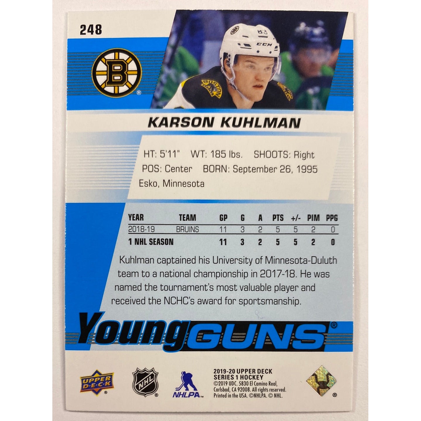 2019-20 Upper Deck Series 1 Karson Kuhlman Young Guns