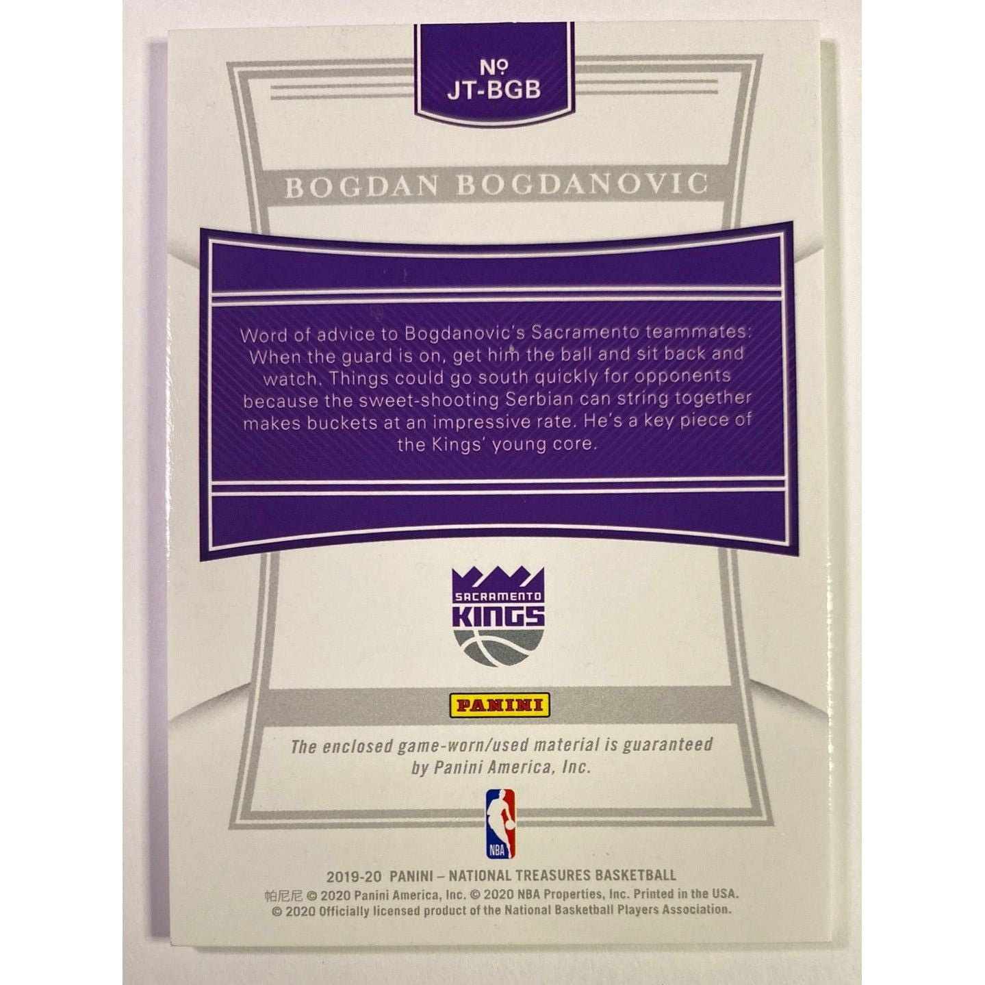 2019-20 National Treasures Bogdan Bogdanovic Jersey Patch /99