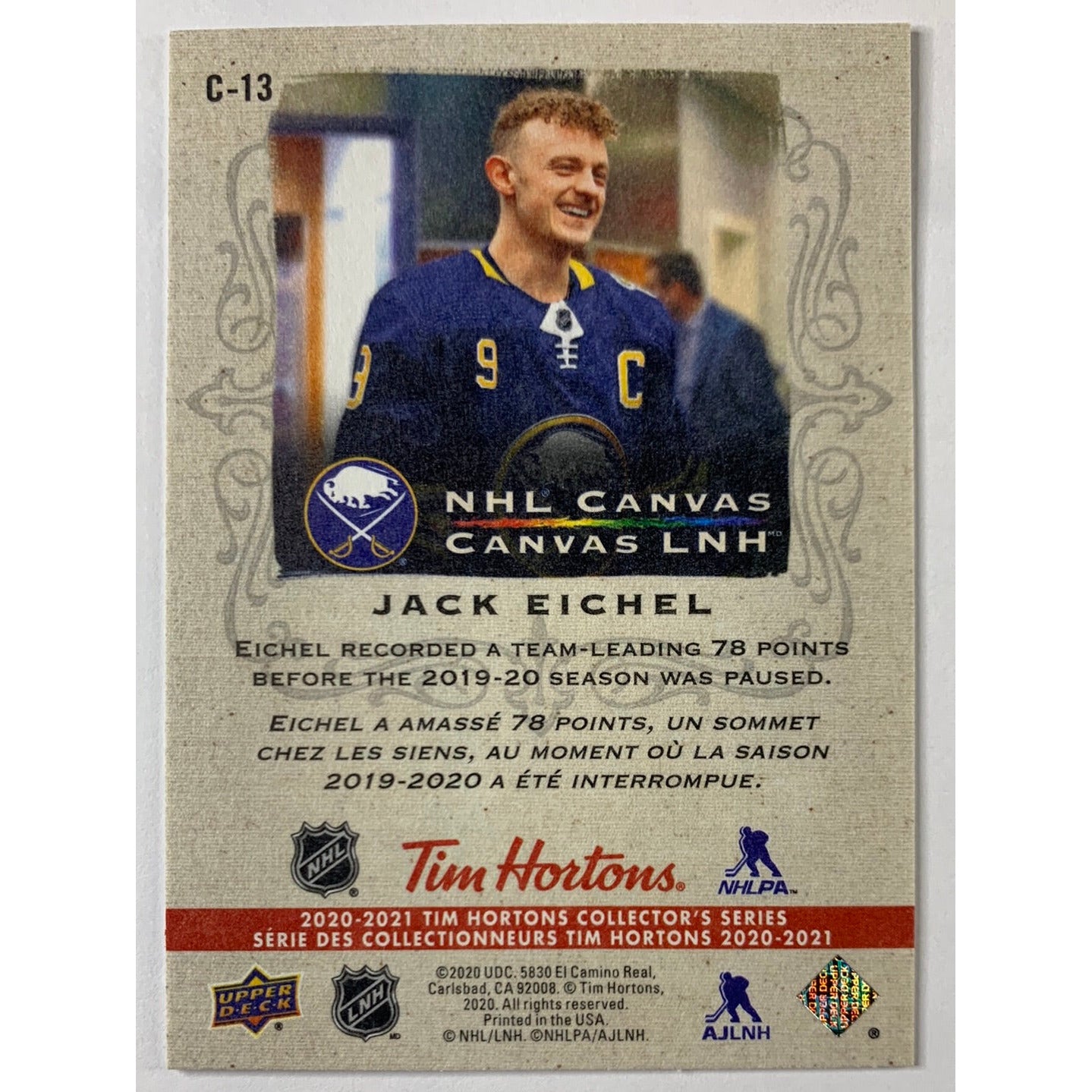 2020-21 Tim Hortons Jack Eichel Canvas