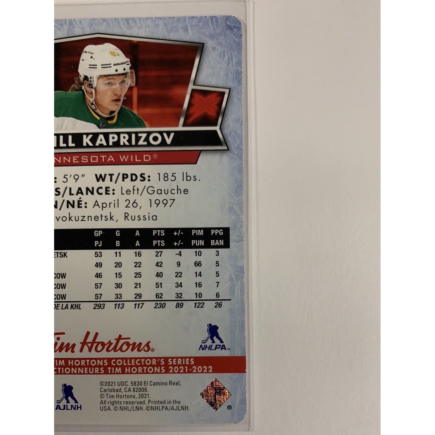  2021-22 Tim Hortons Red Die Cut Kirill Kaprizov  Local Legends Cards & Collectibles