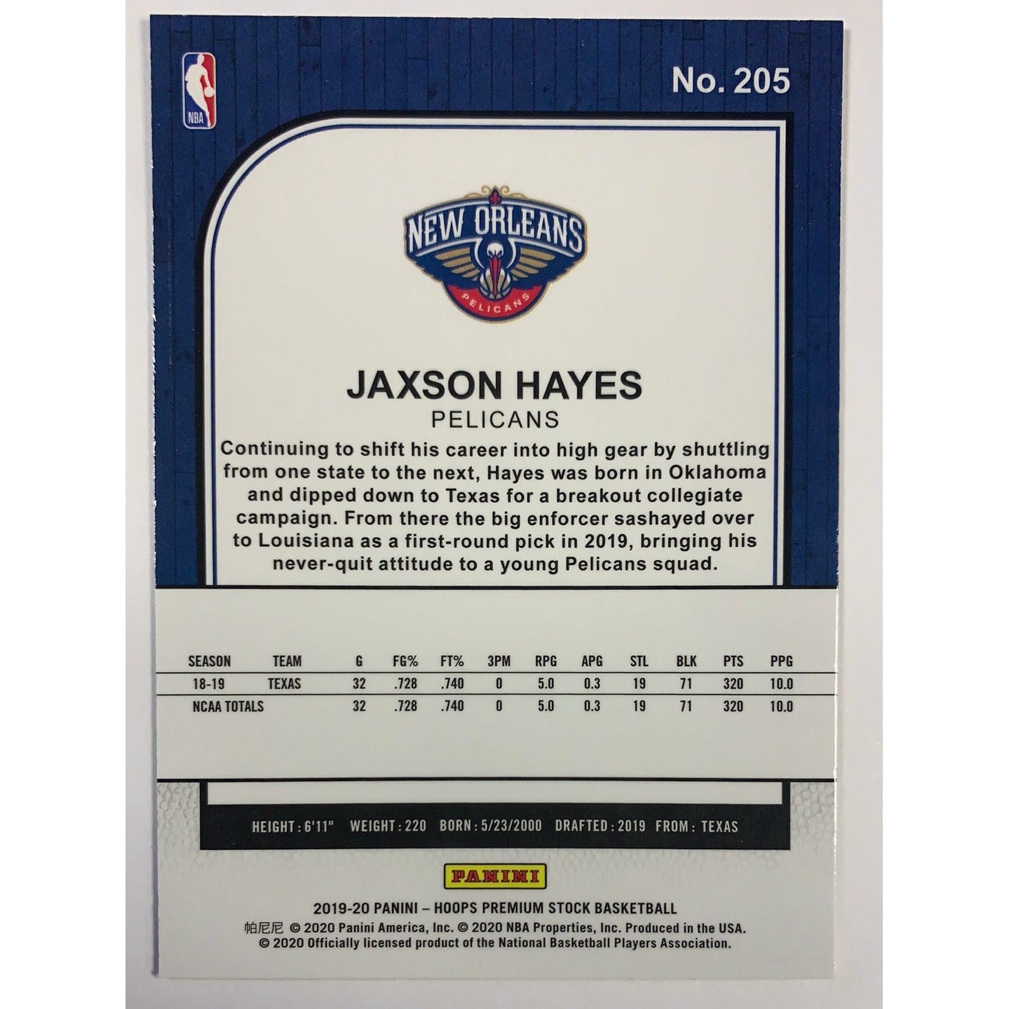 2019-20 Hoops Premium Stock Jaxson Hayes RC