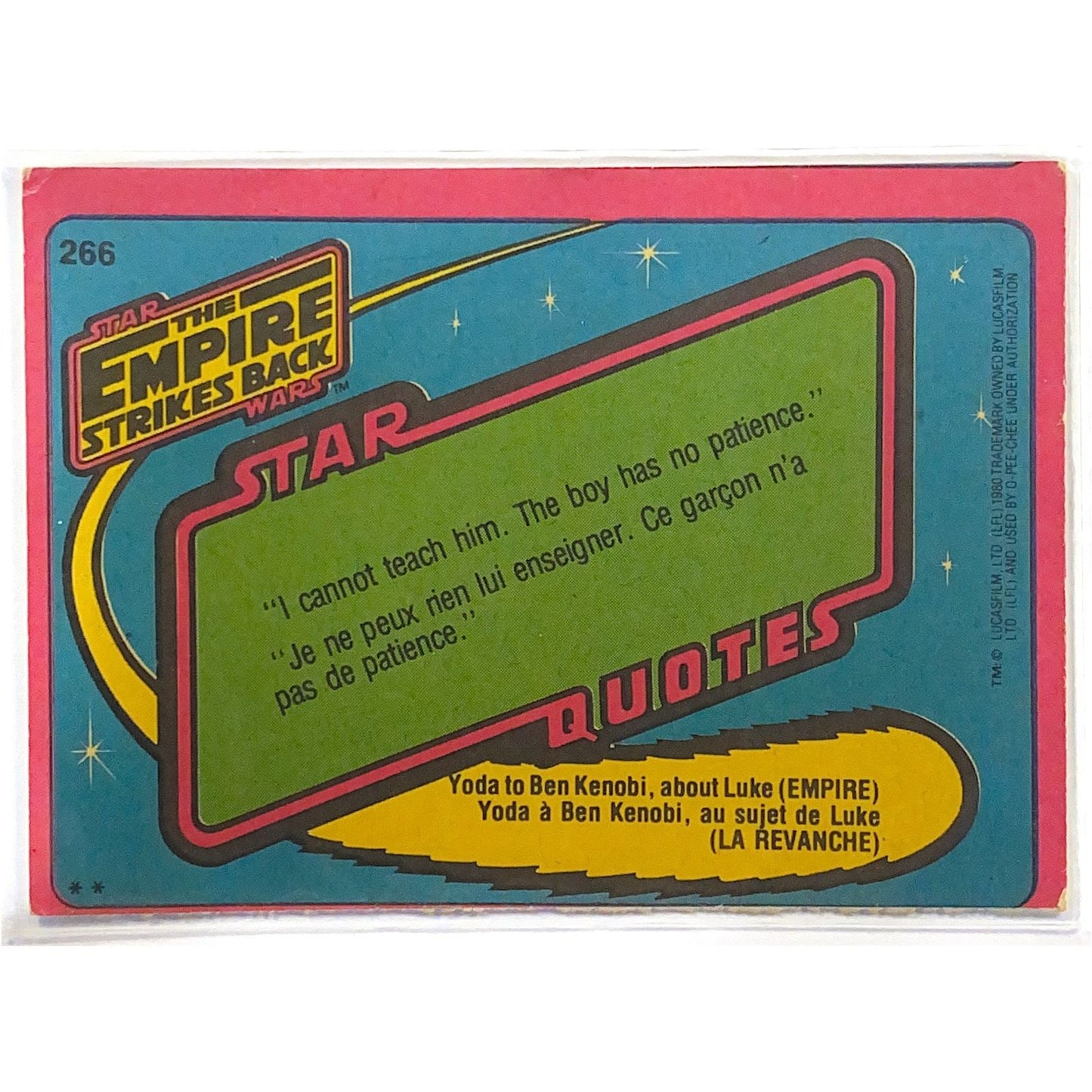  1980 O-Pee-Chee Star Wars The Empire Strikes Back Han Solo #266  Local Legends Cards & Collectibles