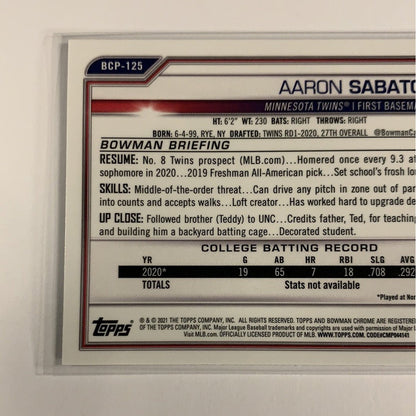  2021 Bowman 1st Chrome Aaron Sabato BCP-125  Local Legends Cards & Collectibles