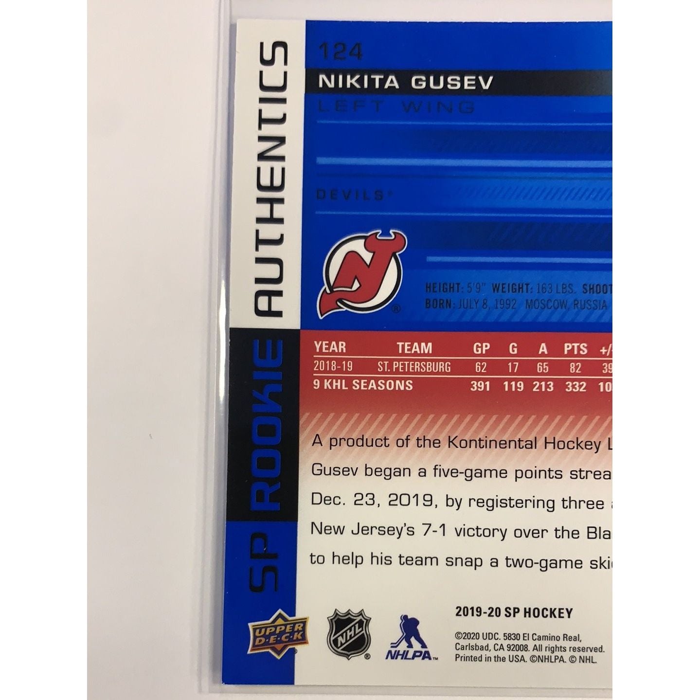  2019-20 SP Nikita Gusev Rookie Authentics  Local Legends Cards & Collectibles