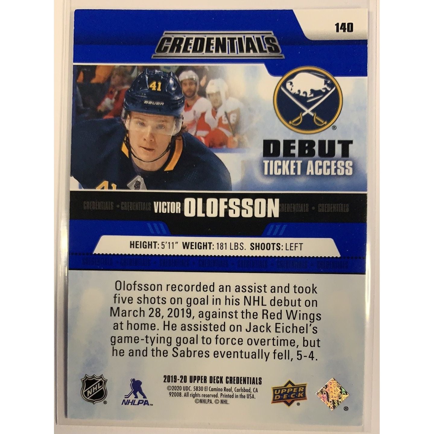  2019-20 Credentials Victor Olofsson Debut Ticket Access /499  Local Legends Cards & Collectibles