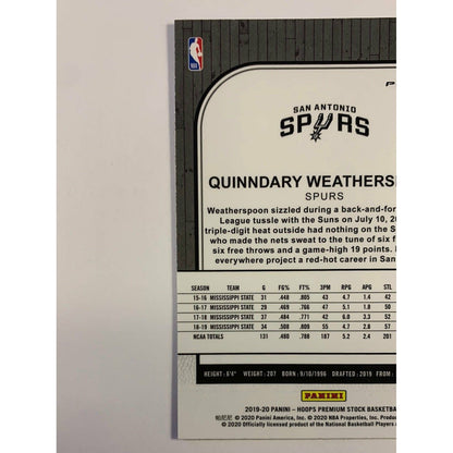 2019-20 Hoops Premium Stock Quinndary Weatherspoon Green Prizm RC