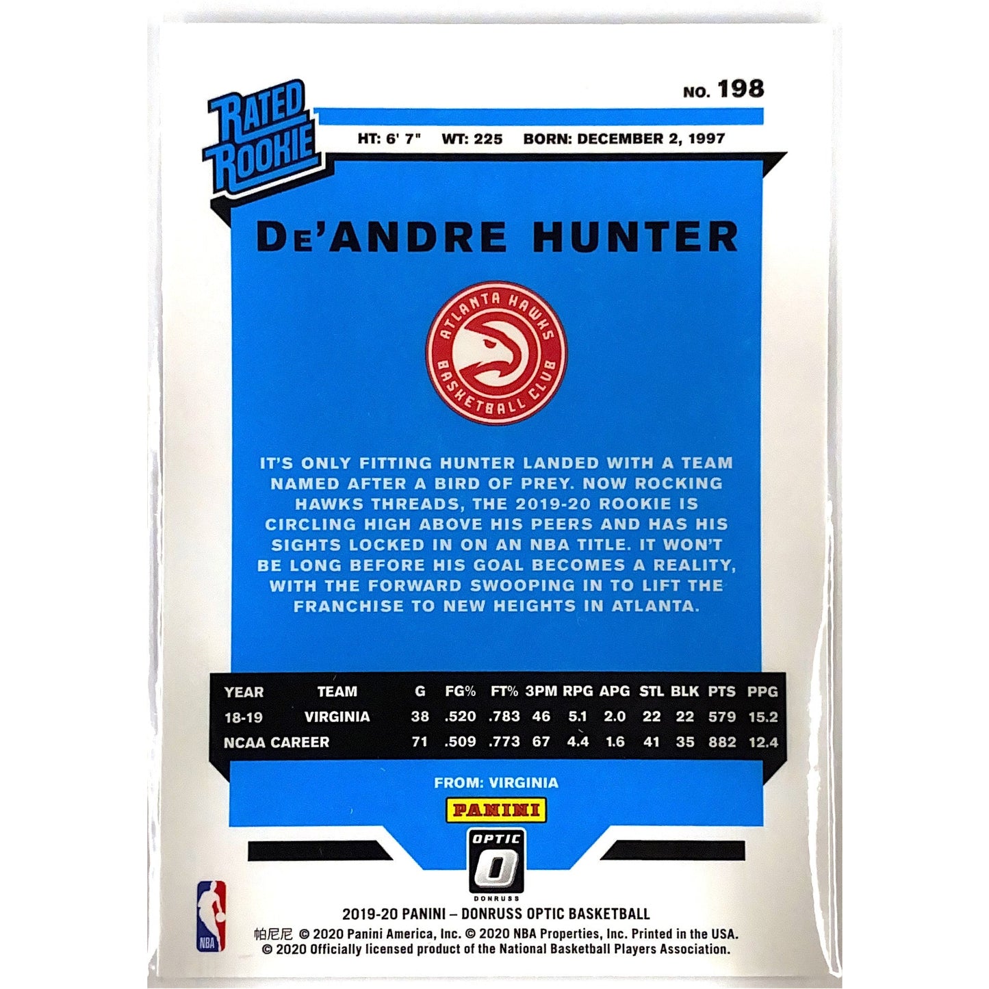 2019-20 Donruss Optic De’Andre Hunter Rated Rookie