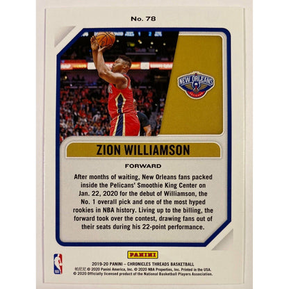2019-20 Chronicles Threads Zion Williamson RC