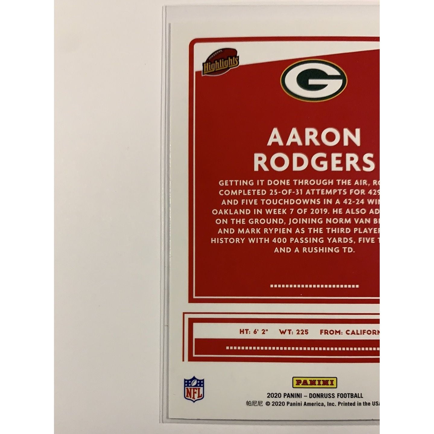  2020 Donruss Aaron Rodgers Highlights  Local Legends Cards & Collectibles