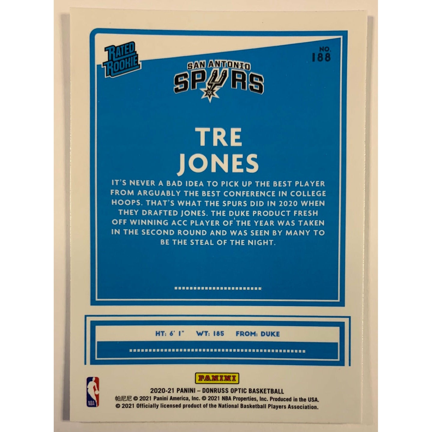 2020-21 Donruss Optic Tre Jones Rated Rookie