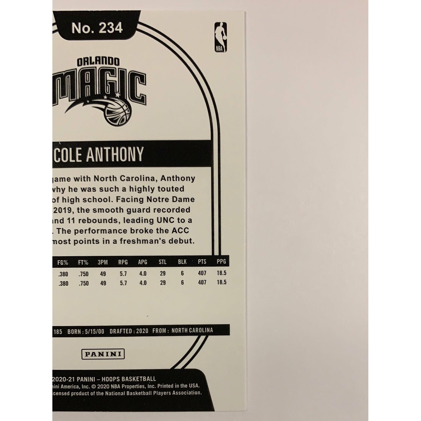 2020-21 Hoops Cole Anthony RC