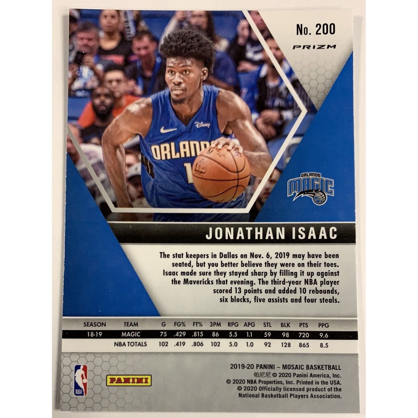  2019-20 Mosaic Jonathan Isaac Silver Prizm  Local Legends Cards & Collectibles