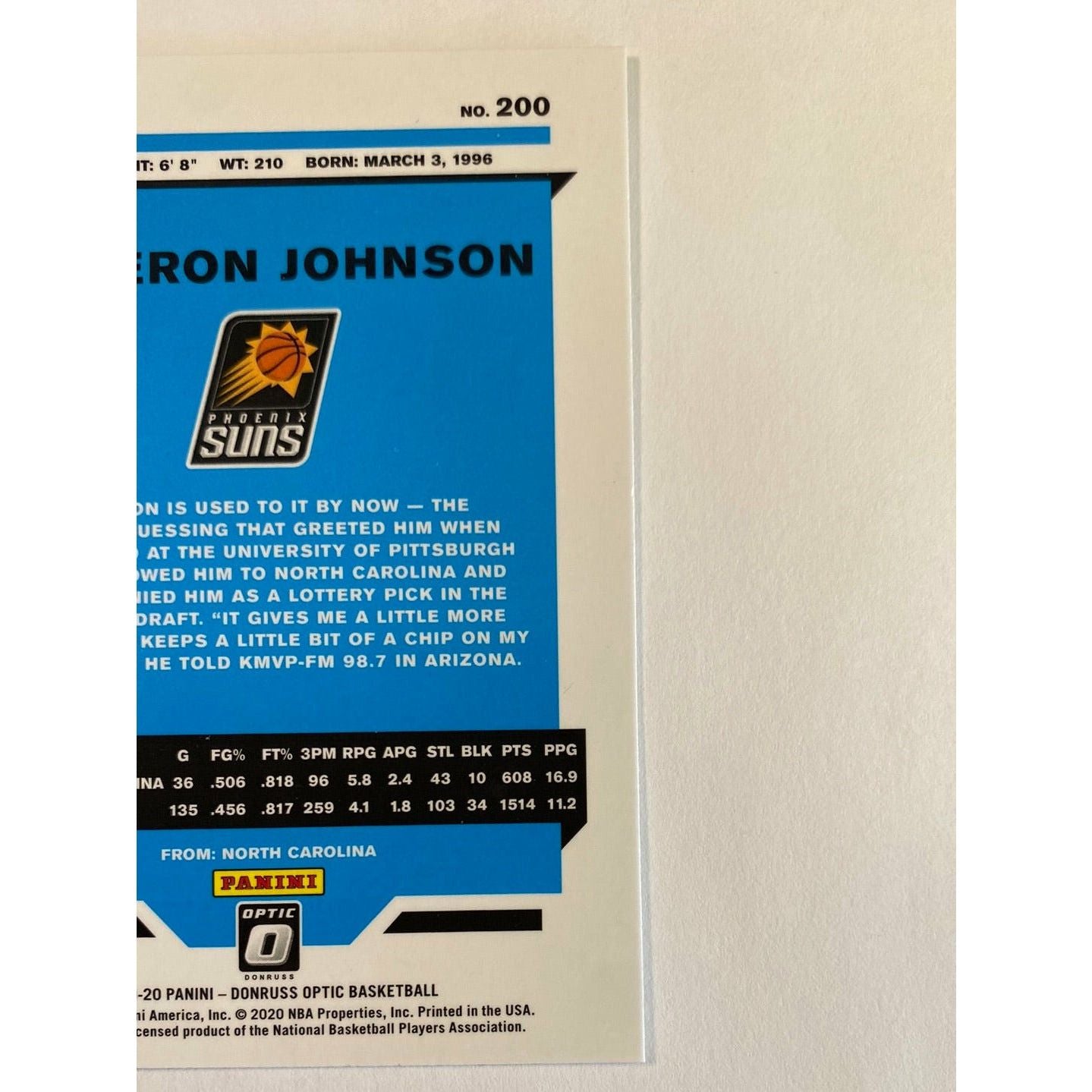 2019-20 Donruss Optic Cameron Johnson Rated Rookie