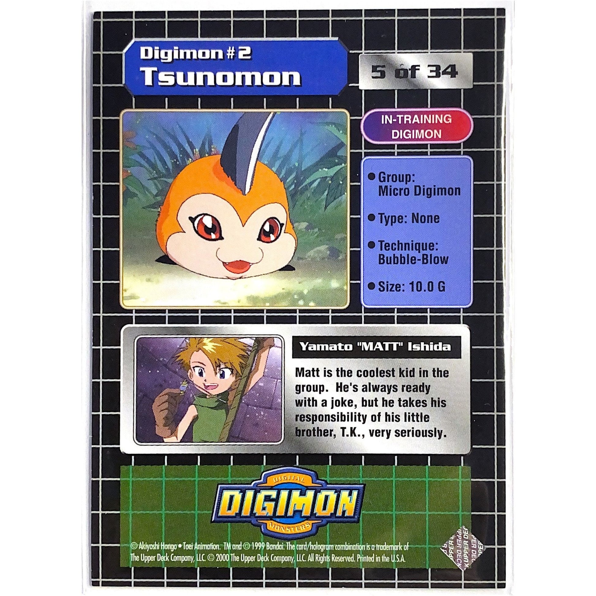 1999 Digimon Matt & Tsunomon Prizm Holo 5 of 34
