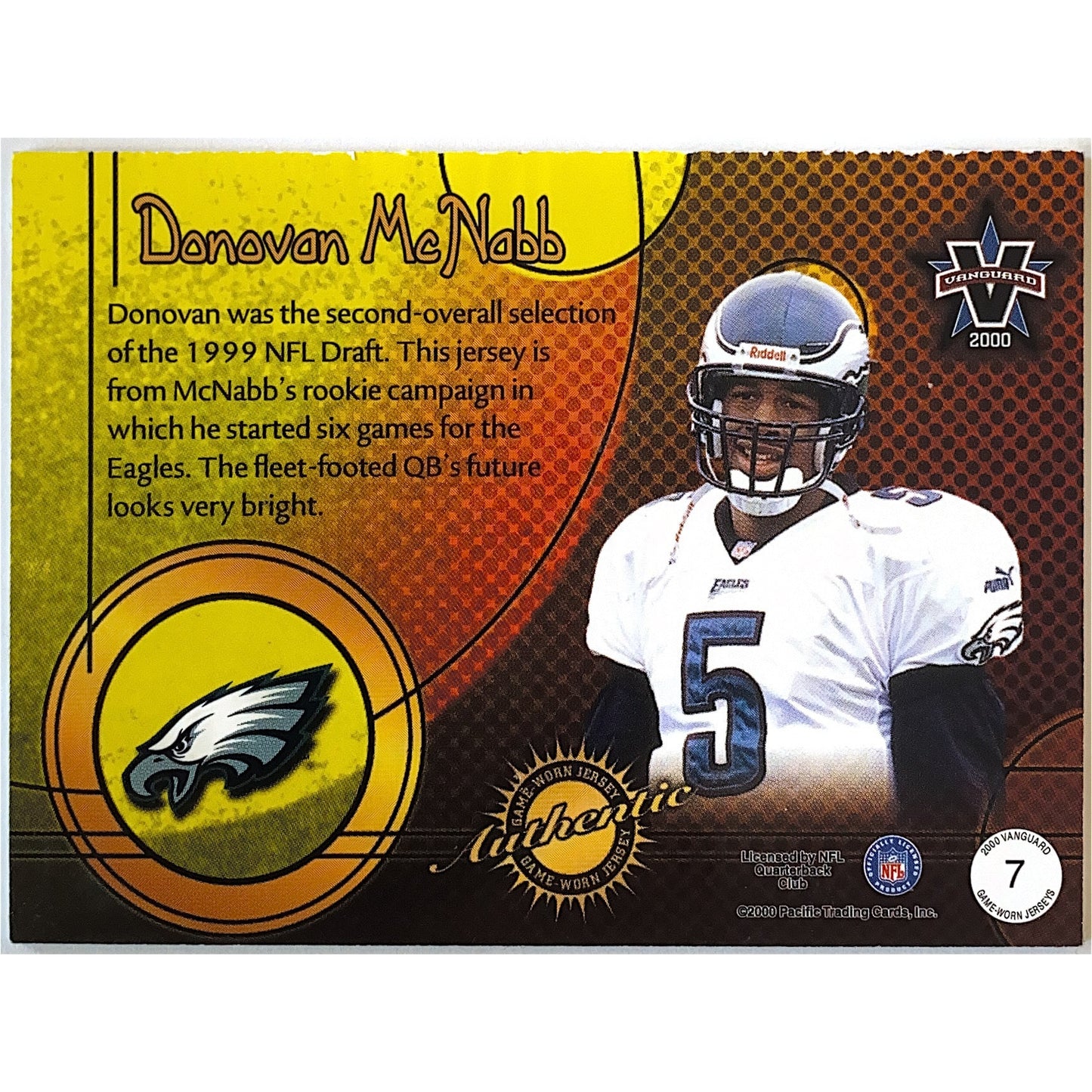 2000 Pacific Donovan McNabb Authentic Game Worn Jersey Patch