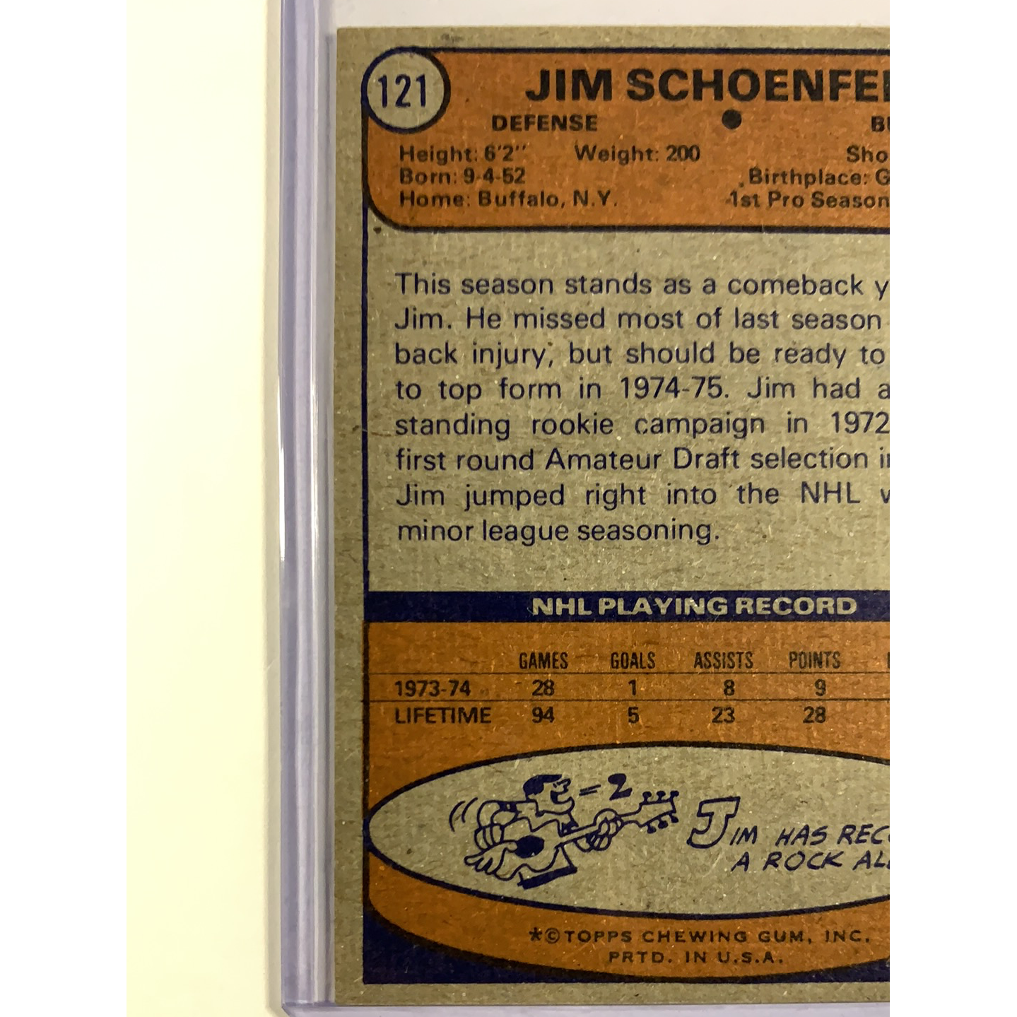  1974-75 Topps Jim Schoenfeld In Person Auto  Local Legends Cards & Collectibles