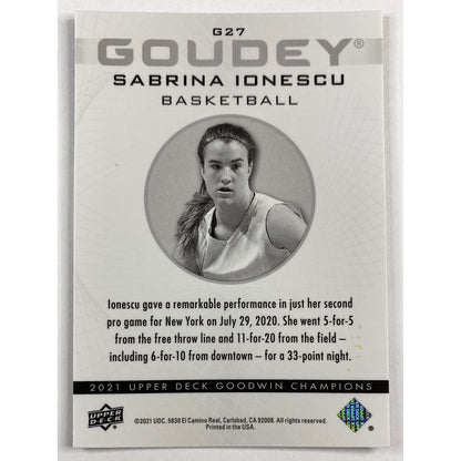 2021 Goodwin Champions Sabrina Ionescu Goudey Black and Gold Holo /249