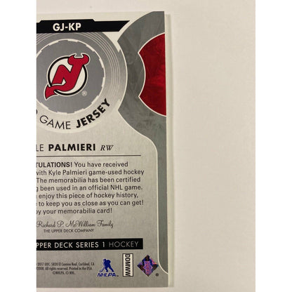 2017-18 Upper Deck Series 1 Kyle Palmieri UD Game Jersey