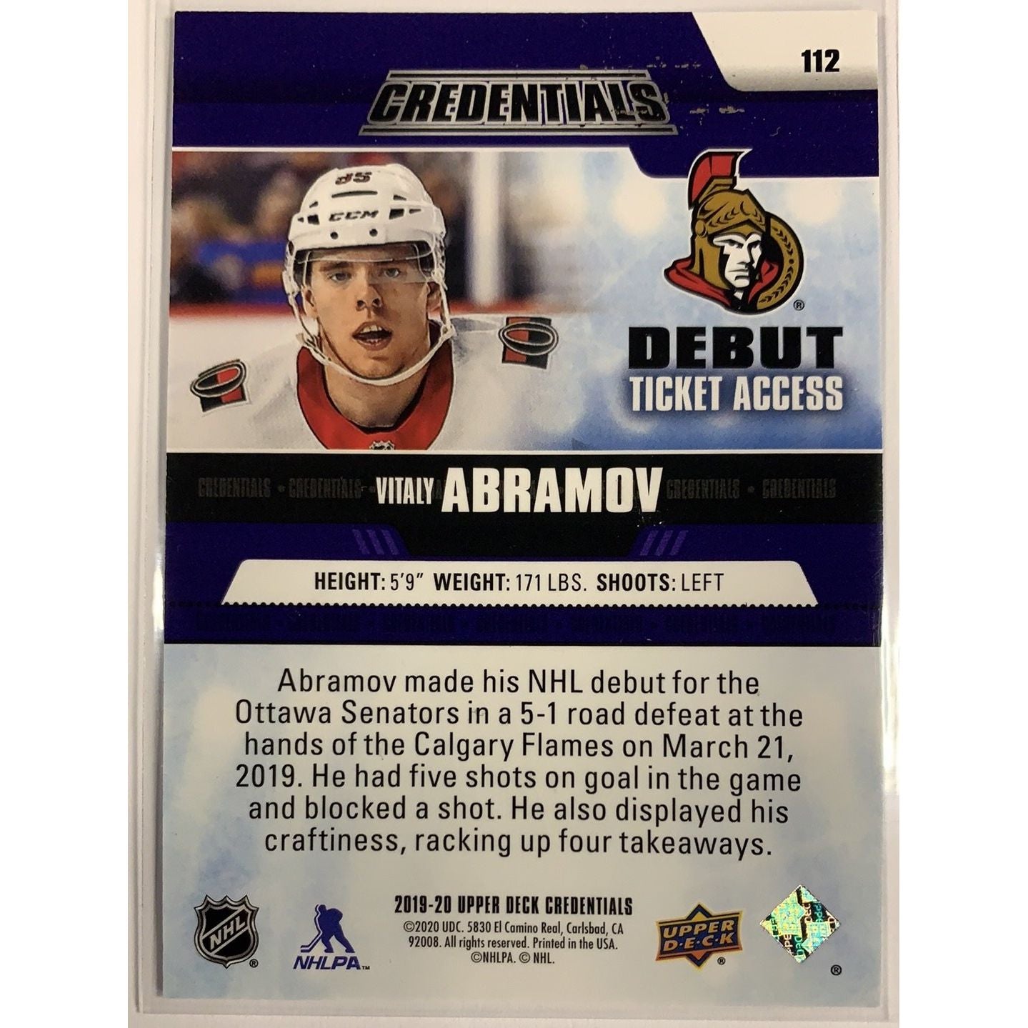  2019-20 Credentials Vitaly Abramov Debut Ticket Access /10  Local Legends Cards & Collectibles