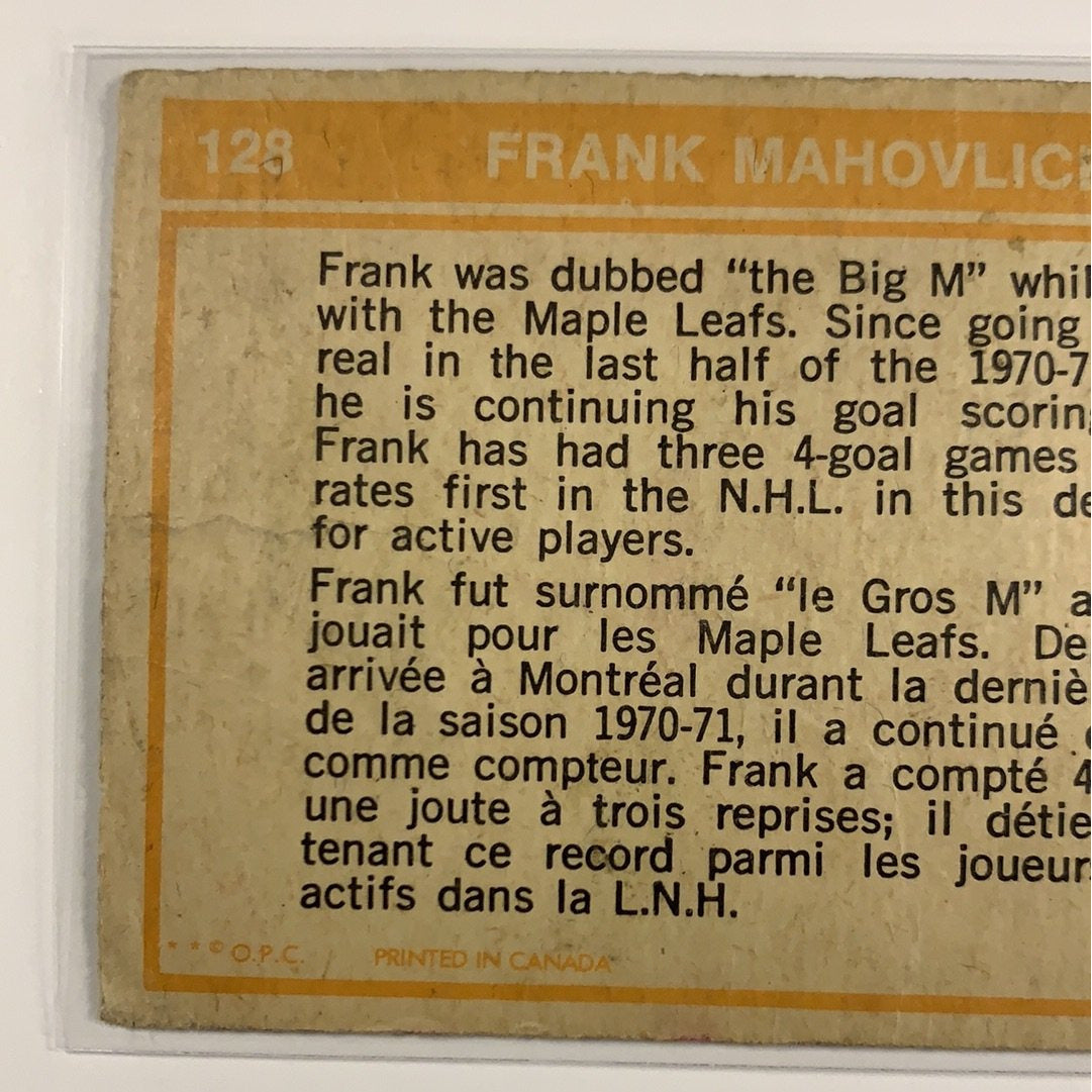  1972-73 O-Pee-Chee NHL Action Montreal LW Frank Mahovlich  Local Legends Cards & Collectibles