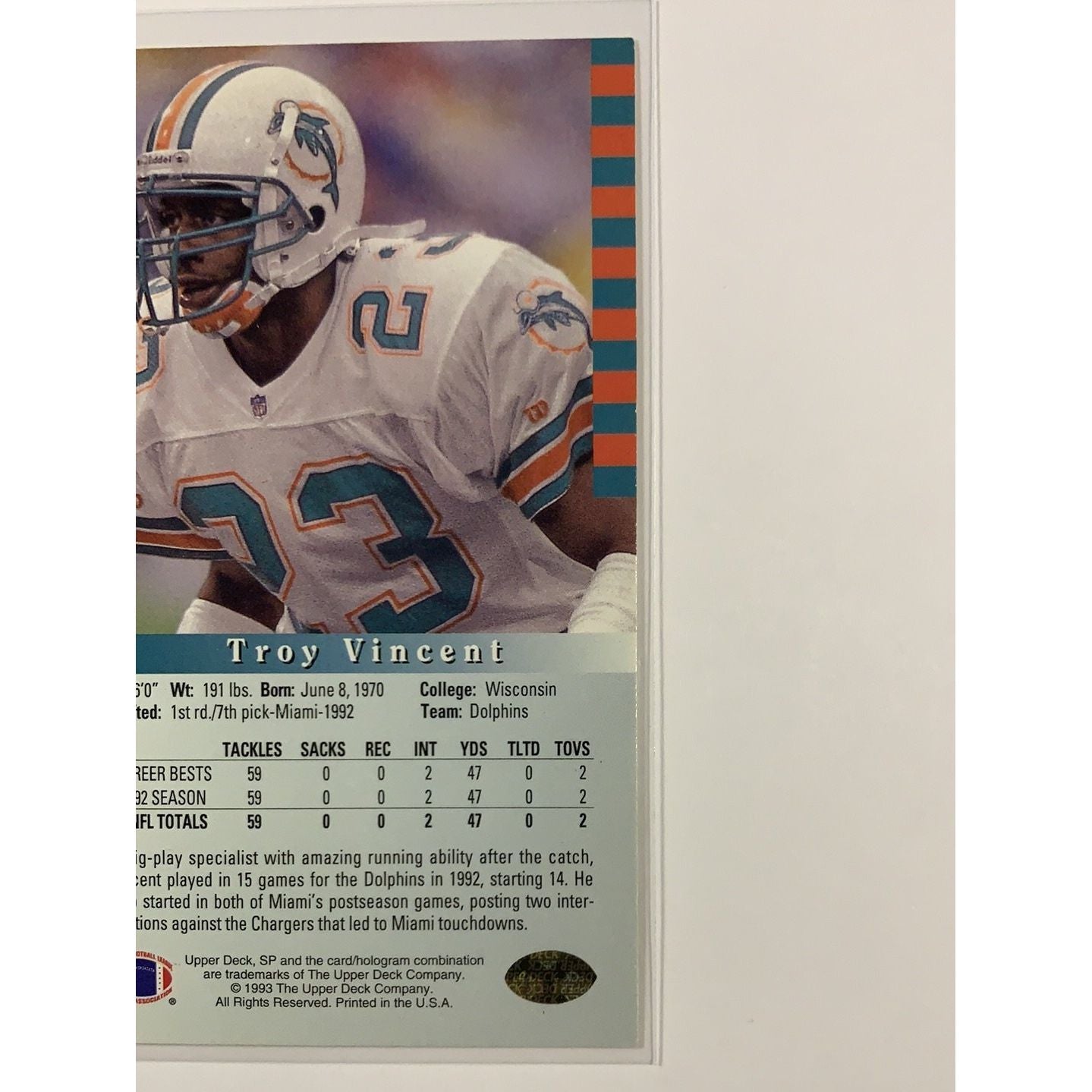  1993 Upper Deck Troy Vincent Base #153  Local Legends Cards & Collectibles