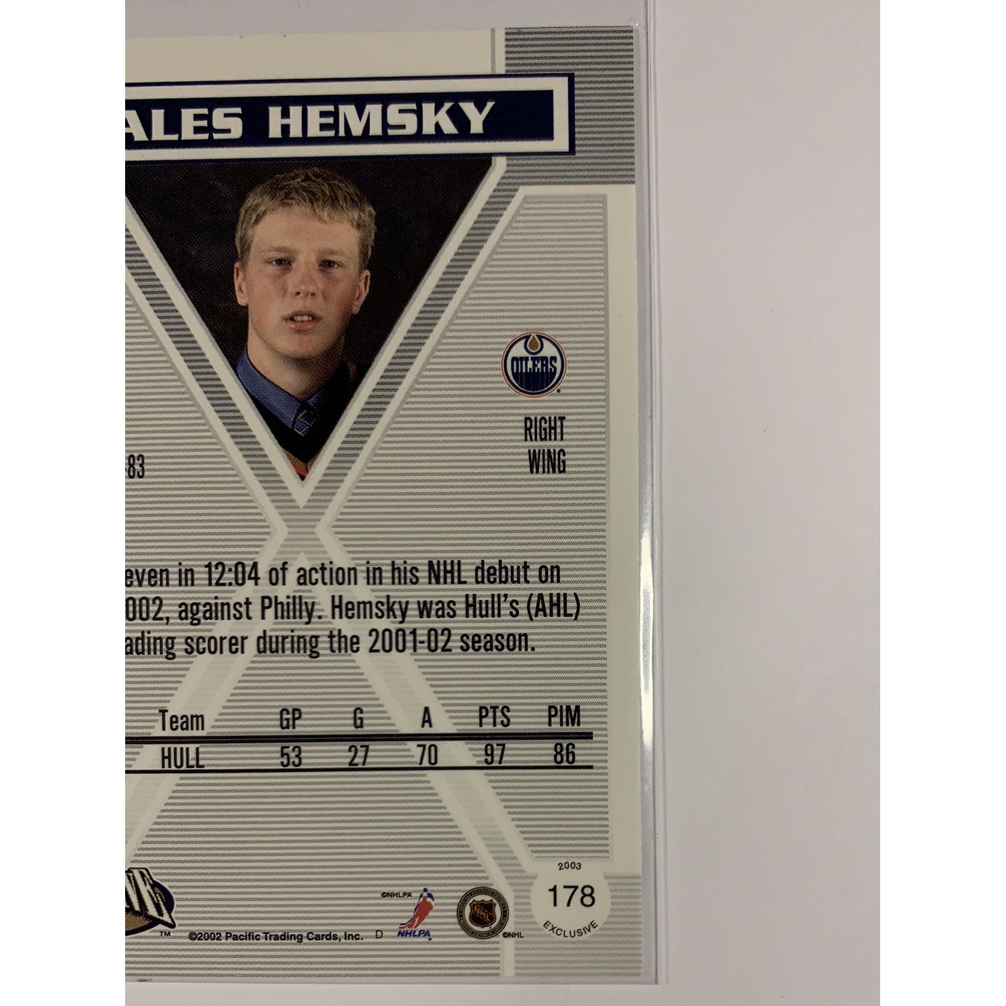  2002-03 Pacific Exclusive Ales Hemsky Rookie  Local Legends Cards & Collectibles