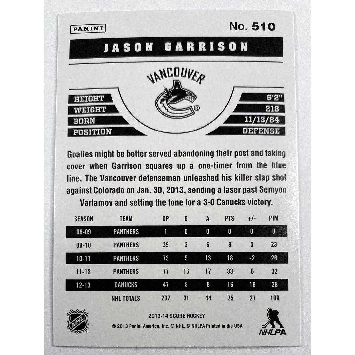 2013-14 Score Jason Garrison