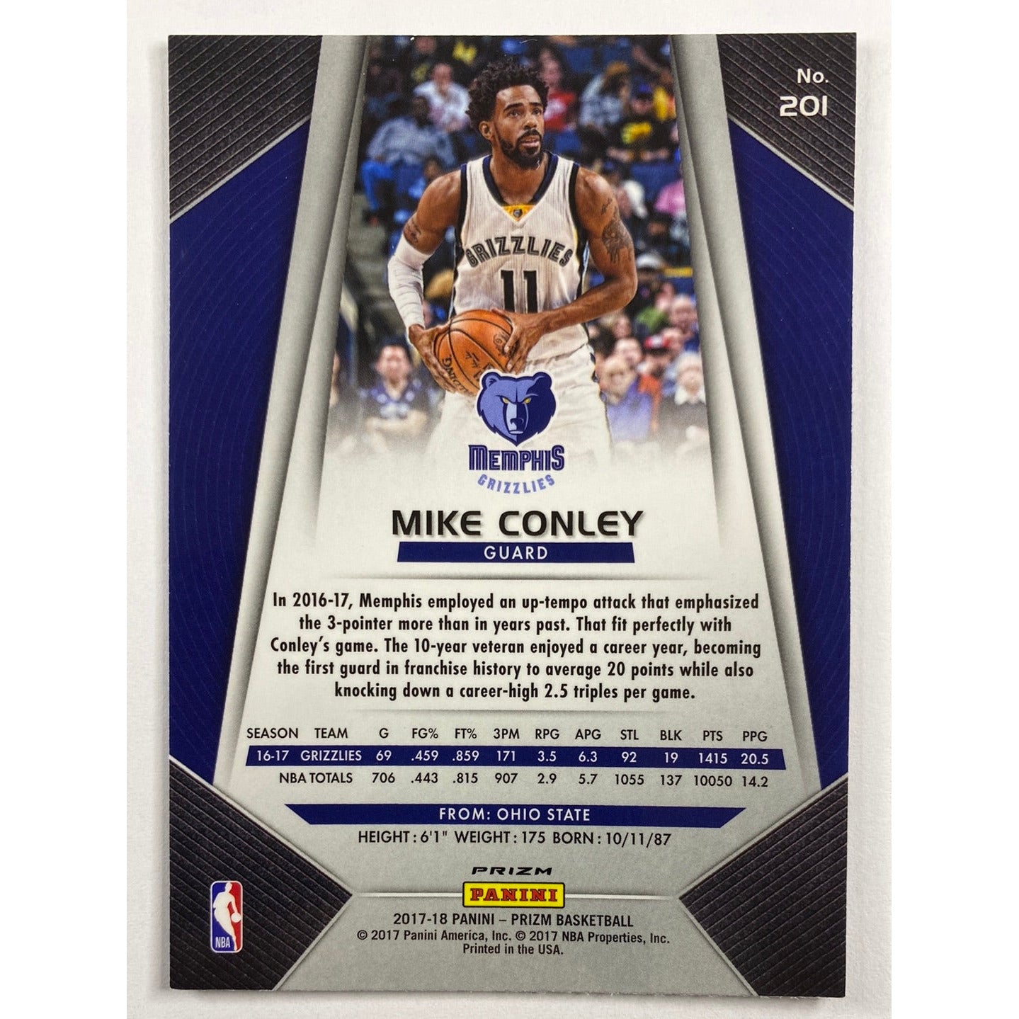 2017-18 Panini Prizm Mike Conley Red Blue Checkerboard Prizm