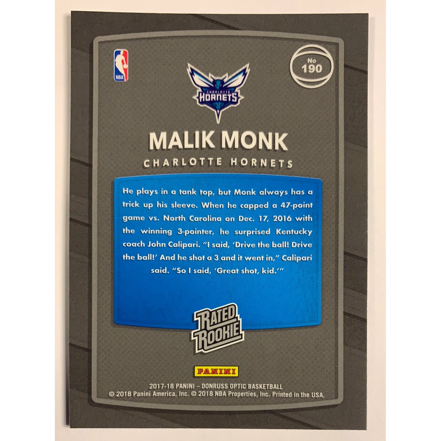 2017-18 Donruss Optic Malik Monk Rated Rookie