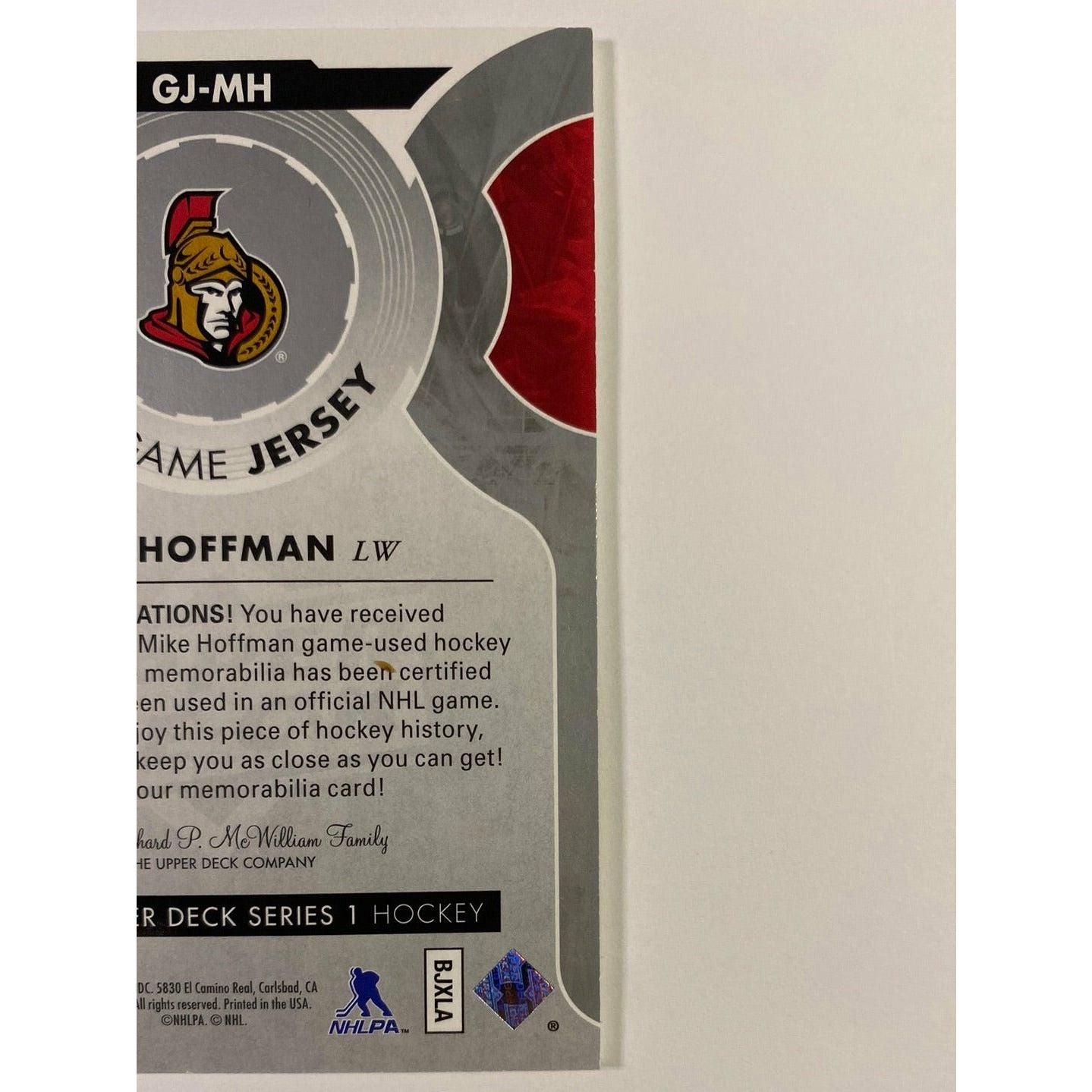 2017-18 Upper Deck Series 1 Mike Hoffman UD Game Jersey