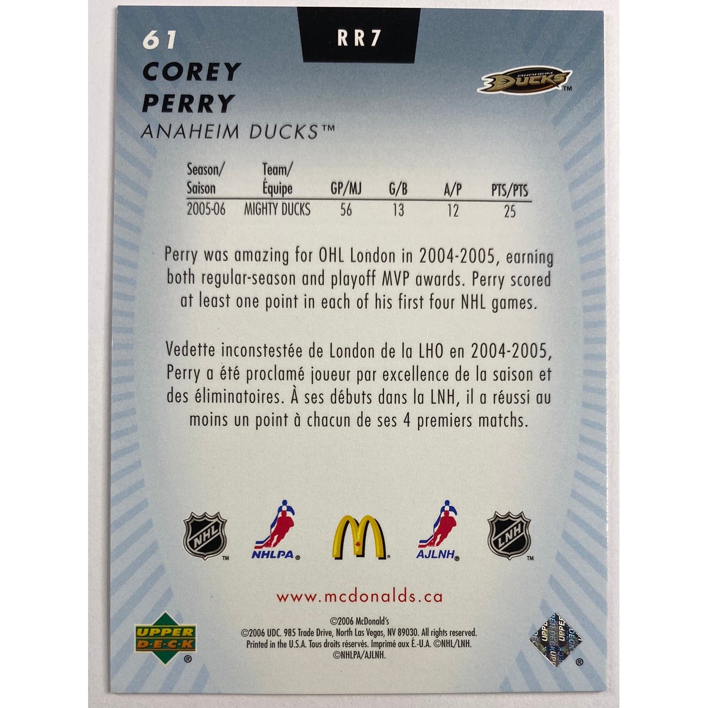 2005-06 McDonald’s Corey Perry Rookie Review