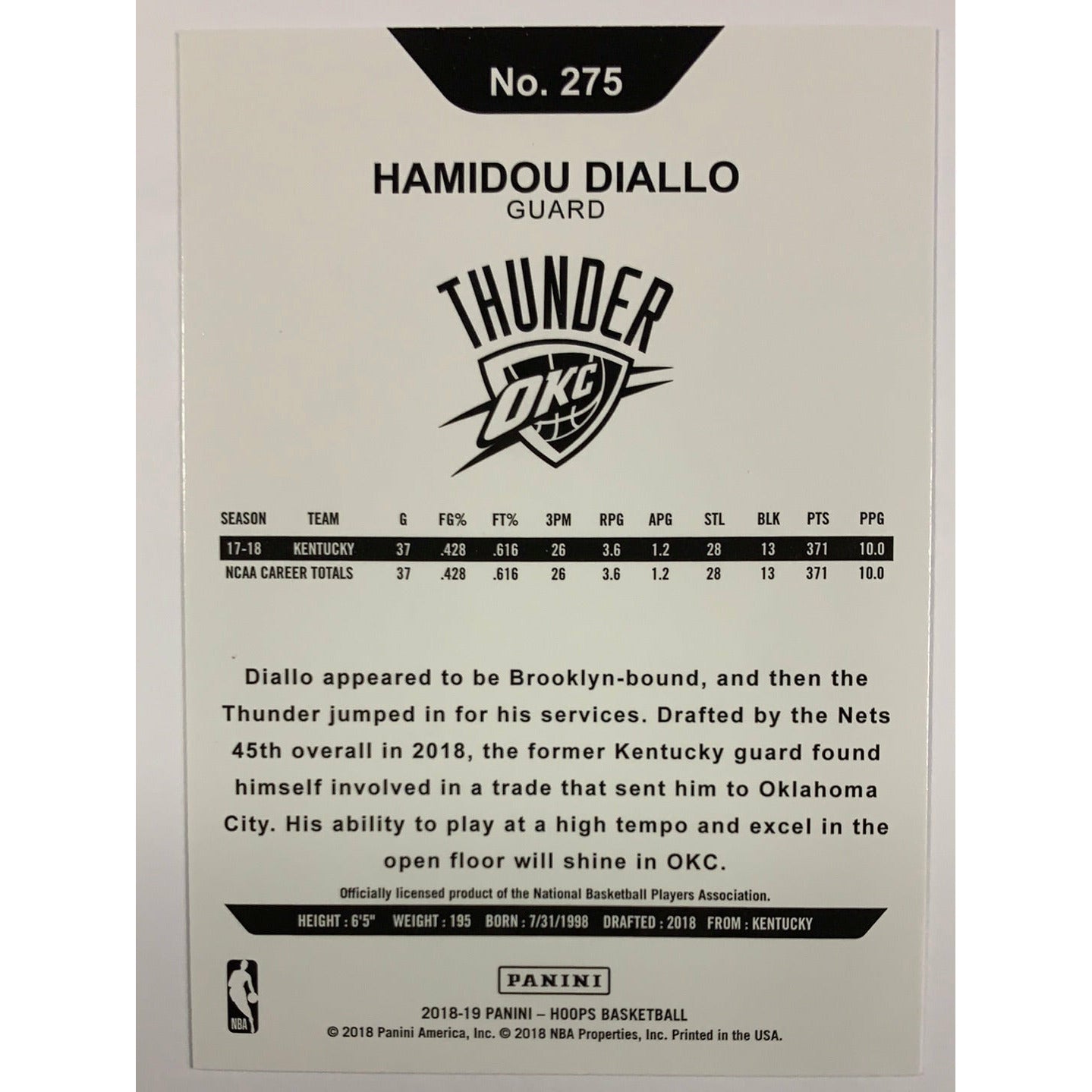 2018-19 Hoops Hamidou Diallo RC