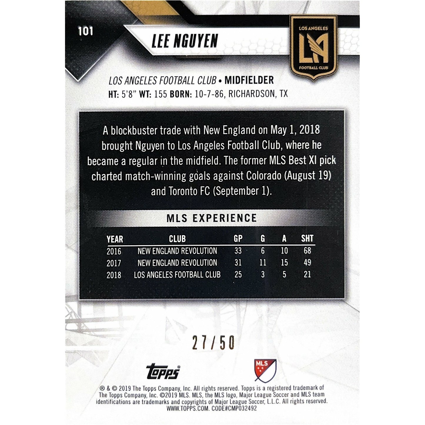 2019 Topps MLS Lee Nguyen /50