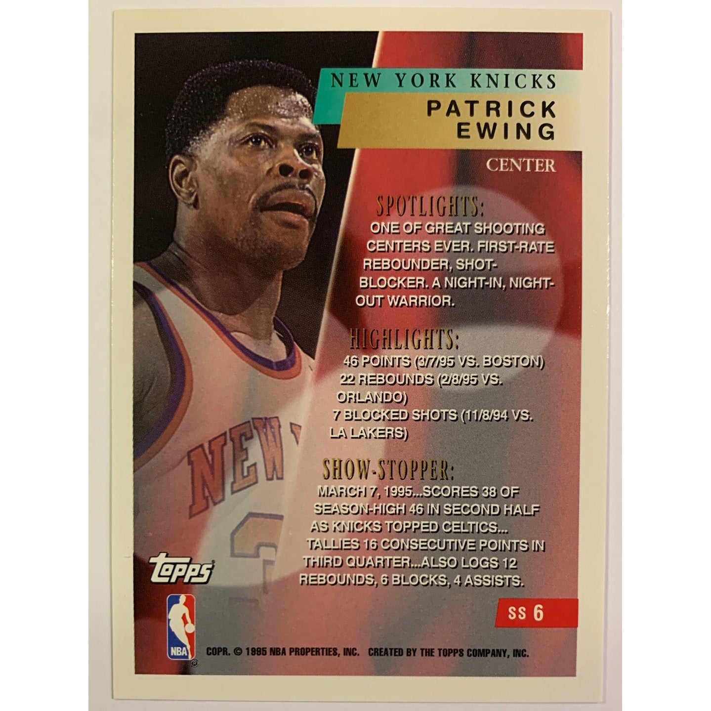1994-95 Topps Patrick Ewing Show Stoppers Copper Foil